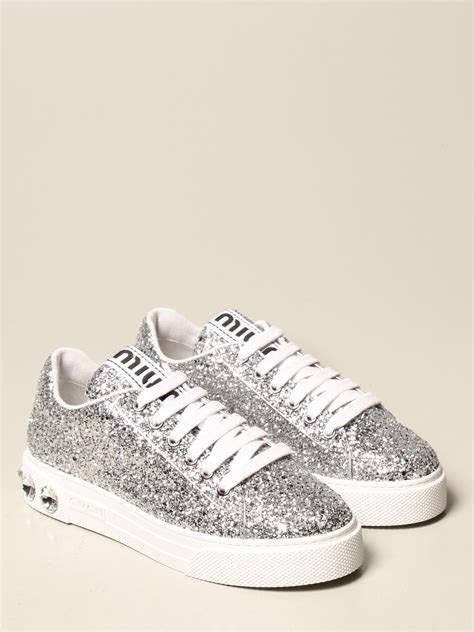 sneaker miu miu glitter silber|miu mi u sneakers.